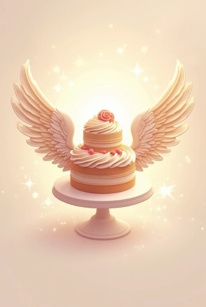 Create a logo for my pastry shop with a design of a cake with angel wings background, With the word Angel’s pastry 