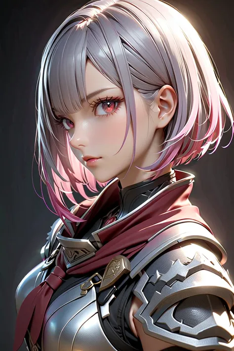  1girl , cowboy shot, from above, looking at viewer, A strong and intelligent female hunter reimagined in the Monster Hunter universe.  sleek chin-length wavy bob hairstyle with sharp, clean edges and slightly parted bangs, lob, The hair features a subtle ...