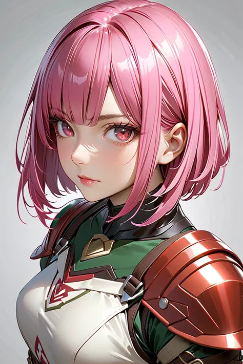  1girl , cowboy shot, from above, looking at viewer, A strong and intelligent female hunter reimagined in the Monster Hunter universe.  sleek chin-length wavy bob hairstyle with sharp, clean edges and slightly parted bangs, lob, highlighting her composed a...