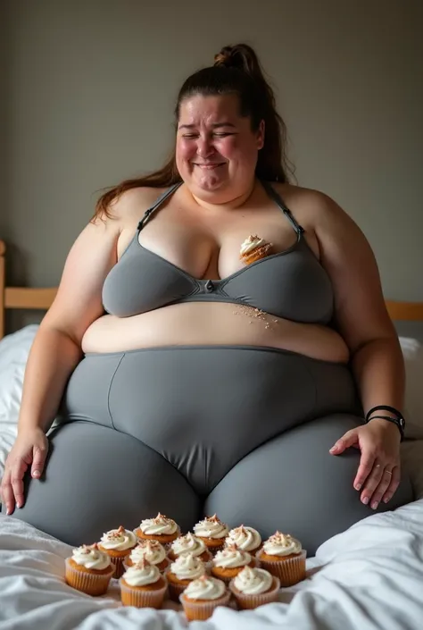 25 year old woman dressed in extremely tight yoga clothes, and tight grey short lycra leggings. extremely obese with a double chin. Beautiful face, large eyes, large chest, takes up a lot of space (she is as large as a queen size bed). Weighs 2000 lbs. She...