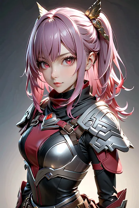  1girl , cowboy shot, from above, looking at viewer, A strong and intelligent female hunter reimagined in the Monster Hunter universe.  The hair features a subtle gradient, transitioning from metallic silver at the roots to soft pink at the tips, creating ...