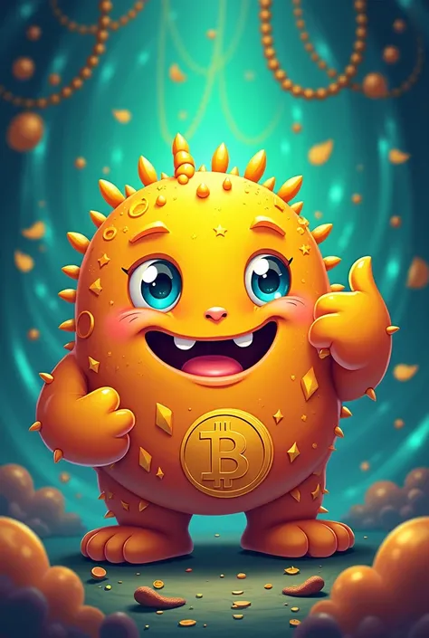 A beautiful cheerful monster referring to bitcoin