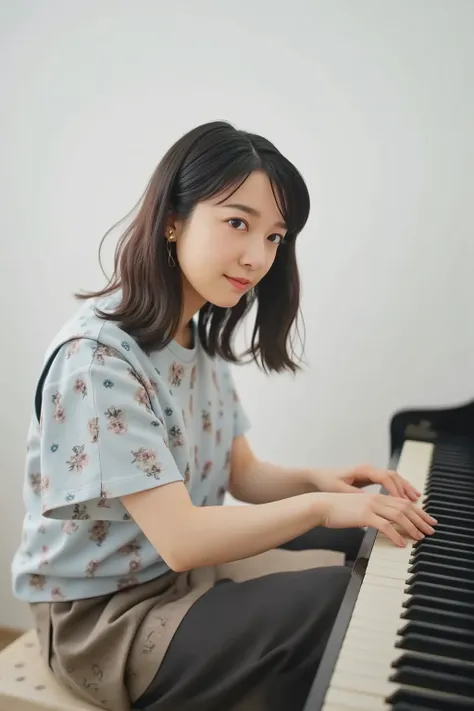 (( best image quality、8k、​masterpiece：1.3))、High quality realistic photos、 top quality、25 year old girl、piano、 mysterious in another dimension