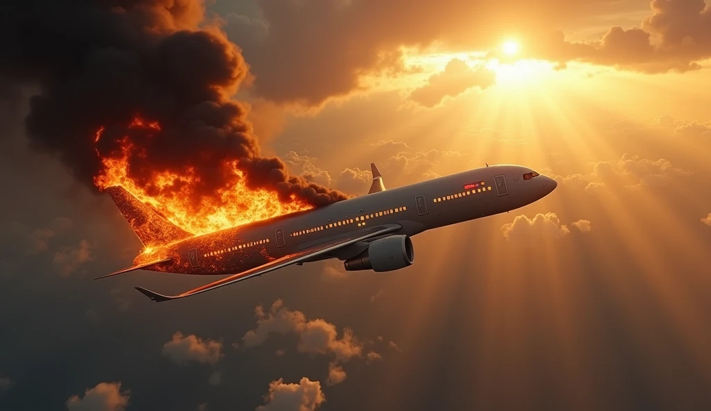 A, airplane with fire