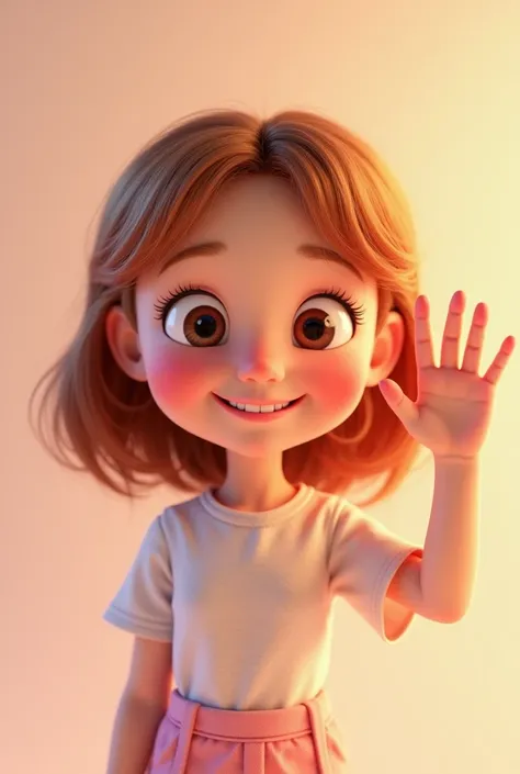 Animated girl with her left hand waving without a background