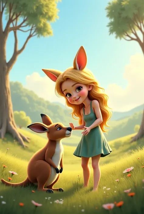 Creida ,blonde,linda, cute girl with kangaroo