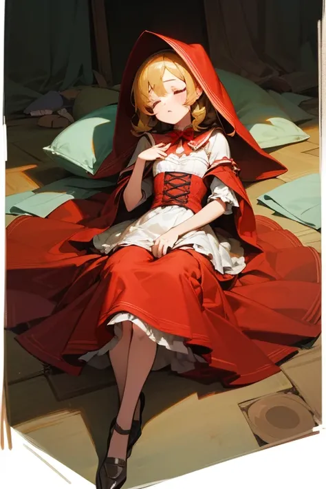  top quality,   Ultra High Resolution, illustration style, (( cute middle school girl)),( small tits),3 people,Sleeping Beauty、Cinderella、 Little Red Riding Hood