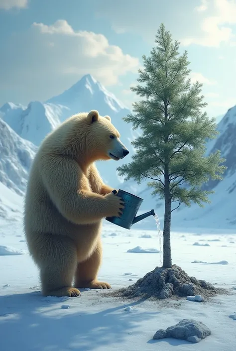 Bear watering this tree in Antarctica 