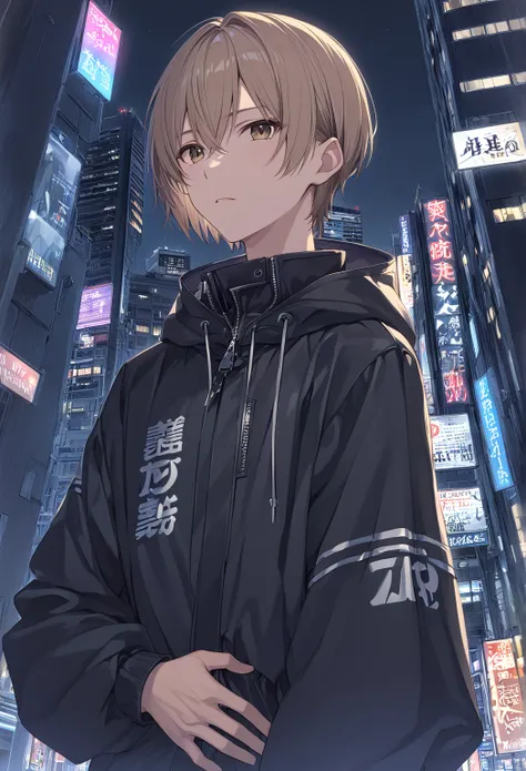 （  highly detailed CG:1.5）、（ crisp quality:1.5）、 Mature men 、 alone、 Beautiful Young People Who Touch Their Bodies 、（ Detailed facial description  :1.3）、 short hair、 Straight Hair 、 Light brown hair、Tsurime、 Dark Eyes、  No Feelings 、Sharp Eye、 black jacket...