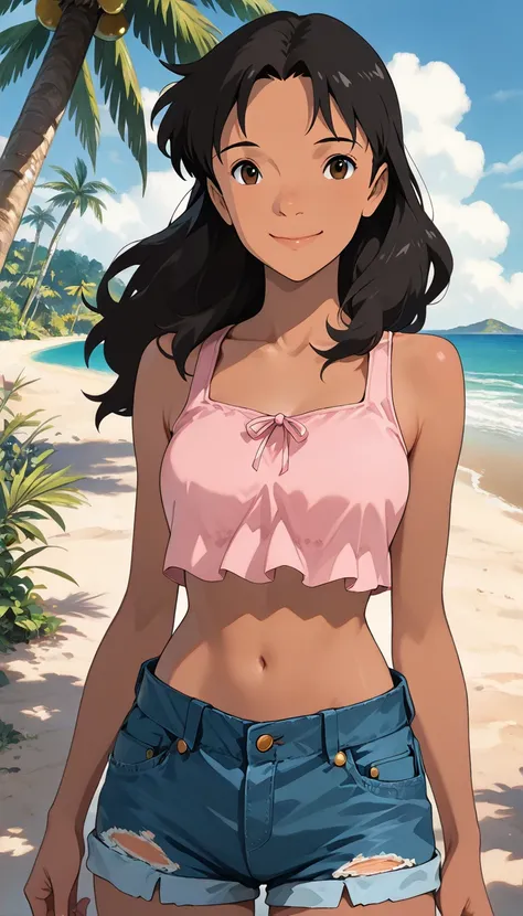 (n4n1p3l3,1girl,nani pelekai), (extremely detailed CG unit 8k wallpaper),(master part), (best quality), (ultra detail), (best illustration),(ghibli_style), cowboy shot, standing, facing viewer, looking at viewer, perfect face, perfect eyes, perfect fingers...