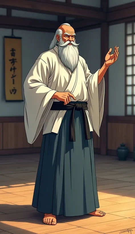 anime kind martial arts sensei beard and mustache and karate robe