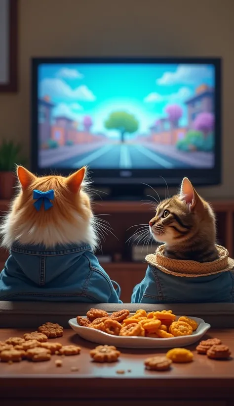 * Watching Television in the Living Room *

 After a day of activity , *I have* and *Max*  decided to relax in the living room .  We sat on a comfortable sofa ,  getting ready to watch our favorite television show . *I have*, A Persian cat with a blue ribb...