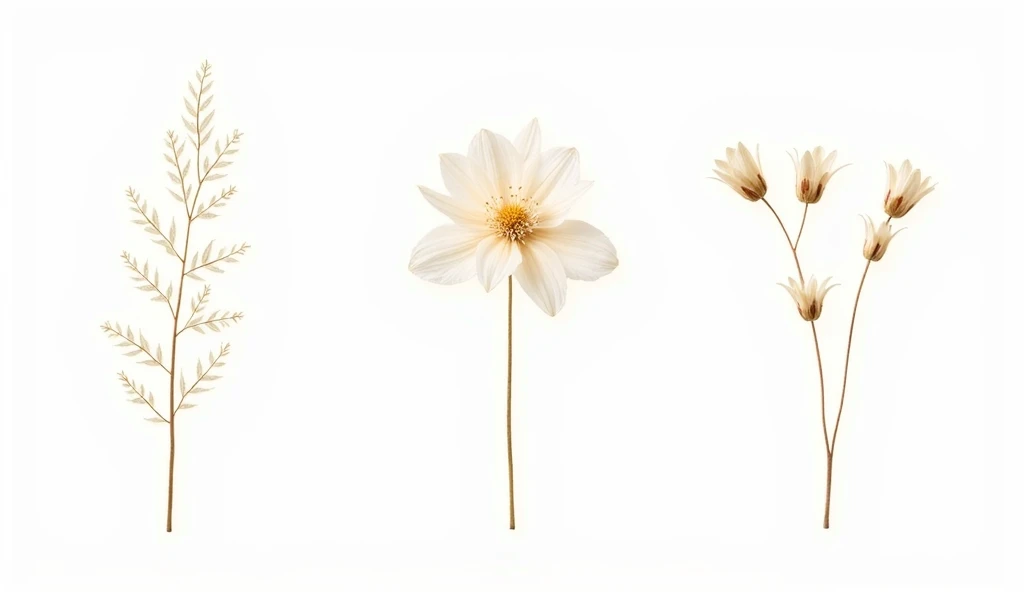 Aesthetic dry flower png cut out element set, transparent background