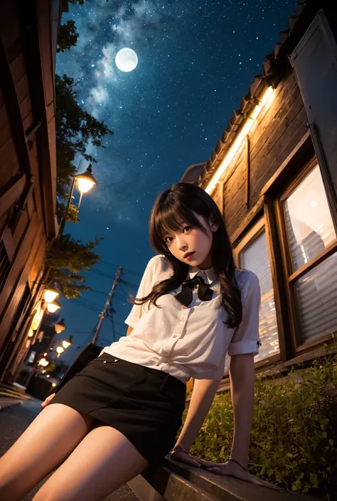  miniskirt、 from below、night