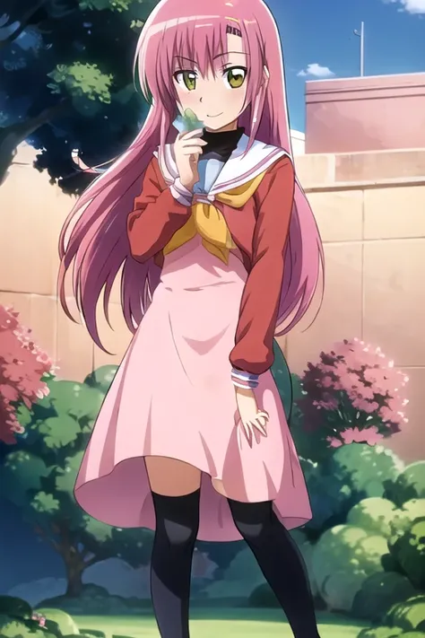 Katsura Hinagiku,Hayate no Gotoku, girl 、pink hair,One person、 small breasts、best quality,seductive smile,school uniform