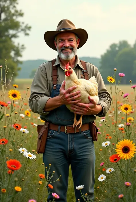 Man holding chicken with bunners