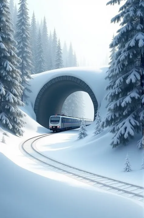 Train Tunnel front trees and snow beautiful weather