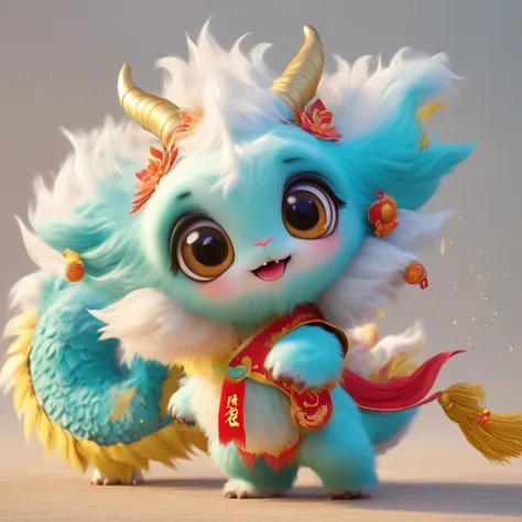 cute fluffy dragon dance, cute big eye,  fun, crazy, simple, kung fu , chinese new year, cute, fluffy, happy