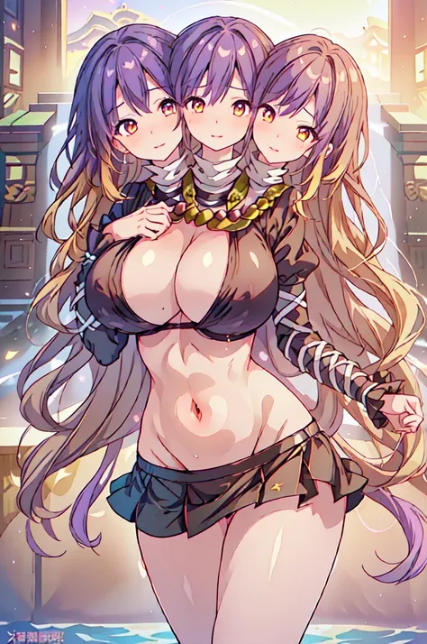 (masterpiece, best quality), best quality, (ultra-detailed), (3heads:2.0), 1girl, (byakuren hijiri:1.3), hijiri_byakuren_touhou, multicolored hair, gradient hair, long hair, purple hair, blonde hair, masterpiece, best quality, ultra quality, ultra resoluti...