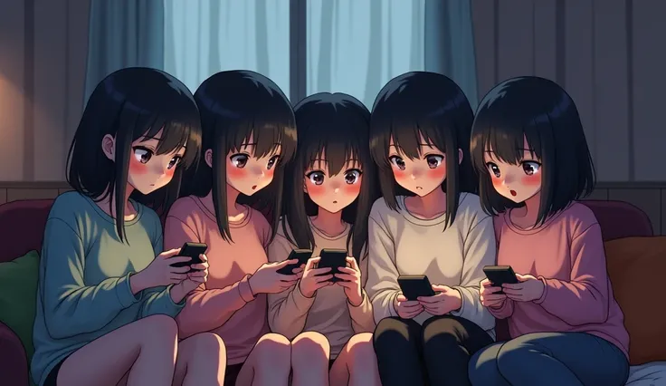 6 shy introvert lazy messy anime gamer adult girls that is playing games together, they are very close to the point they share the same husband together and thats me. they are also each other's lovers. they look like nerds. they also wear casual clothes at...