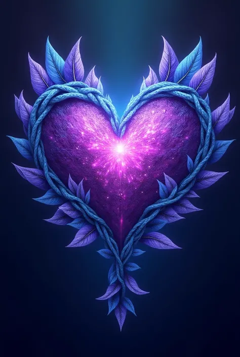  Heart with raised leaves crossing, colors purple blue 