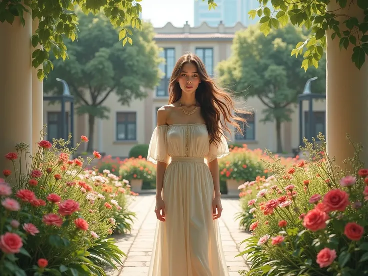 realistic natural image, a woman in a beautiful church