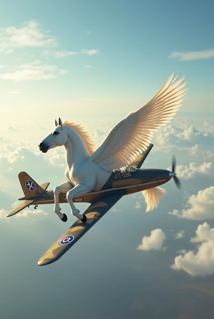 a Pegasus flying next to a Bolivian Pilatus PC 7 military aircraft