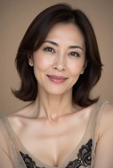  close-up portrait , 52-year-old Japanese woman,  natural makeup,  natural hairstyle , Fine laugh lines,  Unmatched Beauty ,  high resolution, masterpiece,  top quality,  high detail, ( sharp focus : 1.4), ( depth of coverage), (Realistic: 1.37), ( surreal...