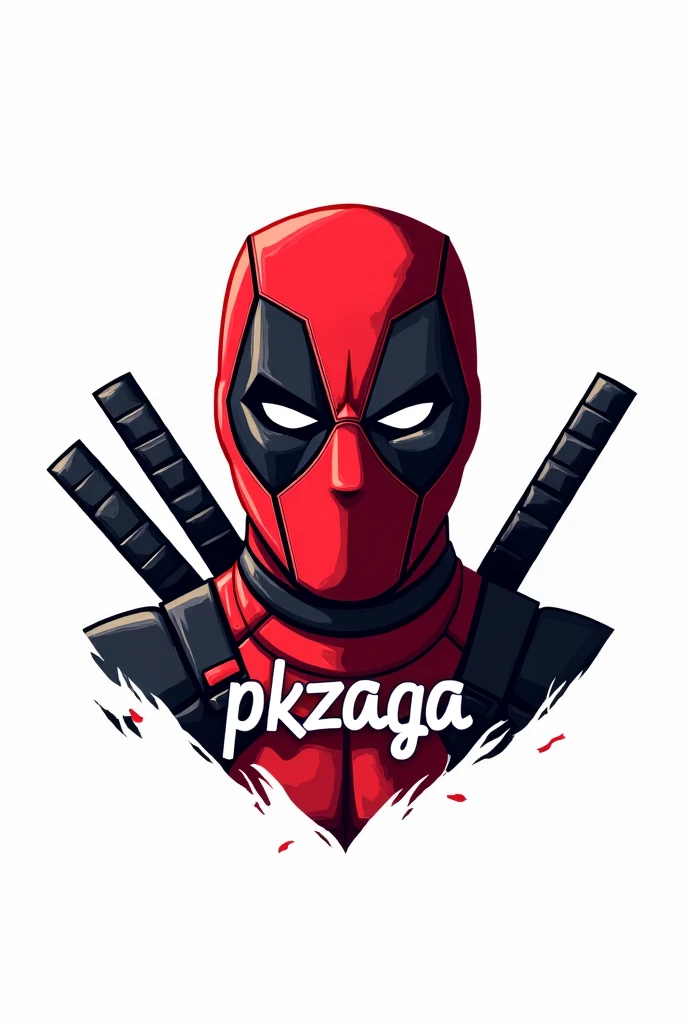 I want a Deadpool logo that looks like the entire body with the name PKZAGA on the white background 