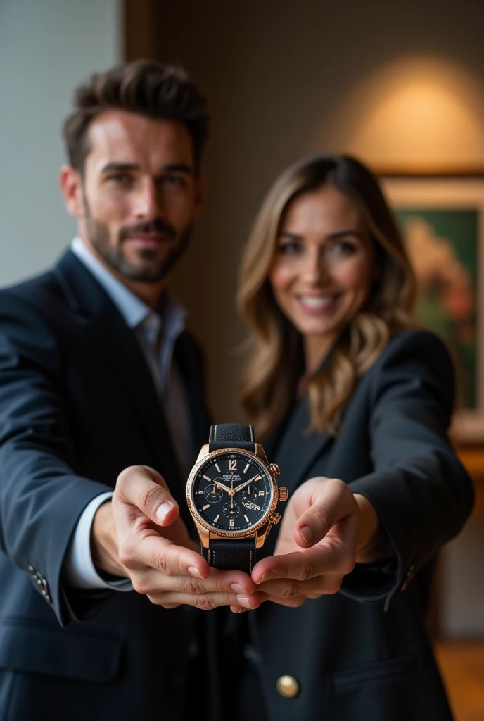 Two persons advertising a watch (don't blur the image)