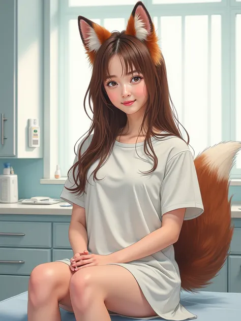 ((  top quality of talks , 8k)), (( Juliet's sleeve 1 dumb haired girl)), ((  photorealistic )), (Masterpiece), Perfect face , ((Woman with fox ears )), ((That woman has a tail )), foxgirl, (Her tail is big  ), (  that beautiful woman looks embarrassed), S...