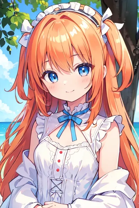 (best quality, masterpiece:1.2), ultra detailed, extremely detailed eyes and face, natural skin texture, detailed skin, natural lighting,
 chibi, 1 girl, 14-years-old, (cute),
 (two-side up), orange hair, shiny hair,
 blue eyes,
 (small breasts),
 BREAK wh...