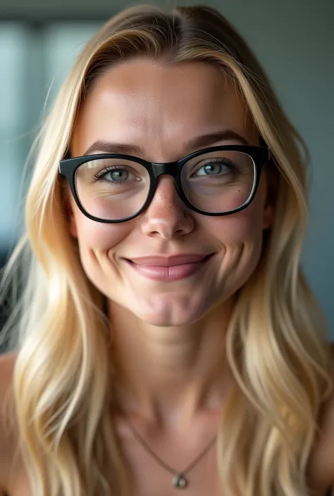 Blonde woman with glasses with her face all cum