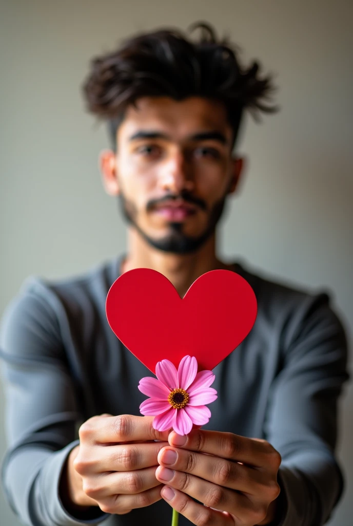 there is a young man holding a red heart and a pink flower, very very low quality picture, riyahd cassiem, candid picture, ash thorp khyzyl saleem, profile pic, khyzyl saleem, mohamed chahin, profile picture 1024px, reyyan, with flowers, atef, kyza saleem