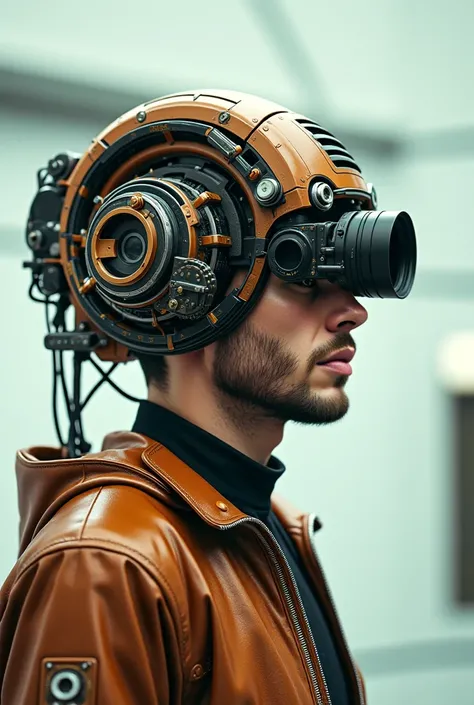 Men's brown Streamer with rollers and lenses and a control in his hand