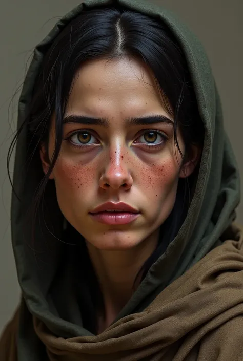 Create an image of a sad 40-year-old Samaritan woman,  realistic image. 