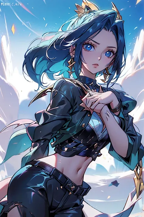  girl with short hair, Poce with two guns in both hands. dark blue hair,  sky blue eyes