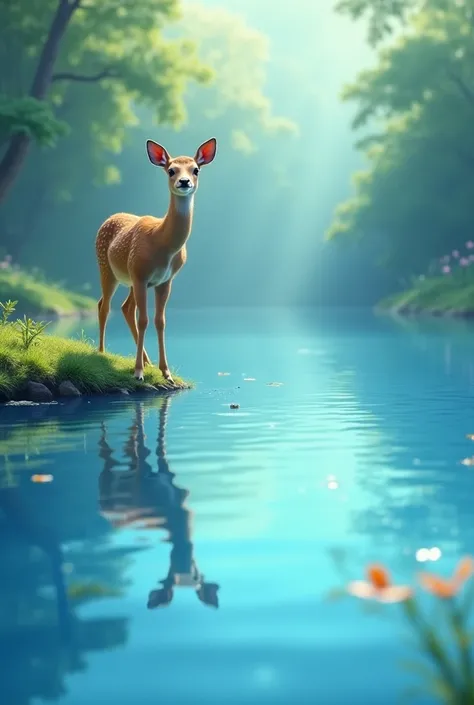 A Deer and blue water separate pic