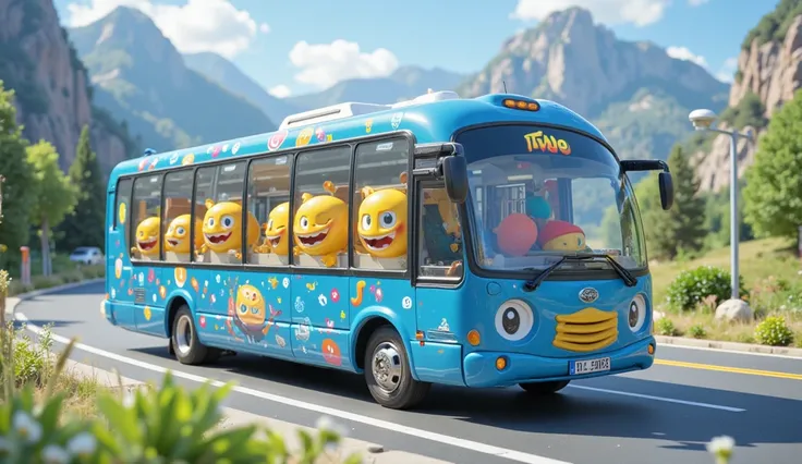 Tayo, Tayo, a cheerful bus with emoticons, a blue bus