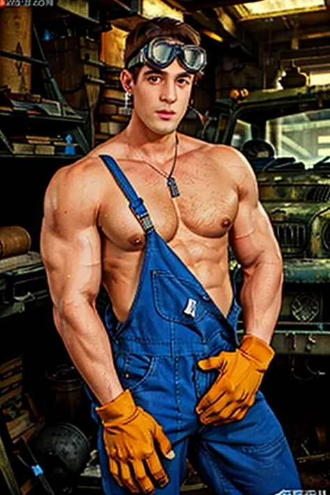 Disney,animation,8k wallpape,A handsome 30-year-old muscular male,broad shoulders,(fat body),puffy nipple,musclebears,chubby,large pectorals,
mechanicoveralls,naked overalls,gloves,holding wrench,goggles on head,backwards hat,in front of off-road vehicle,
...