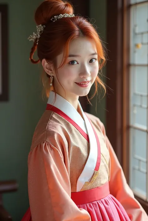 파란색과 분홍색 드레스를 입은 여성이 picture을 위해 포즈를 취합니다,  A beautiful Korean girl , Korean Hanbok ,   traditional beauty,  Korean girl with red hair, beautiful young Korean girl ,  traditional dress,  traditional dress,  Jeongseon ,   A woman in a stunning Korean pole  ...