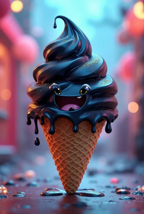 Create an image of a black ice cream with the name Ice Black animated style 