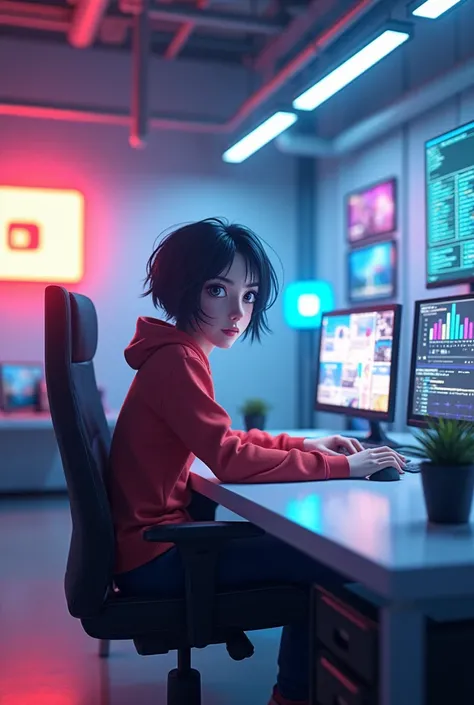 Create An 4k Anime image that Sitting in YouTube studio 