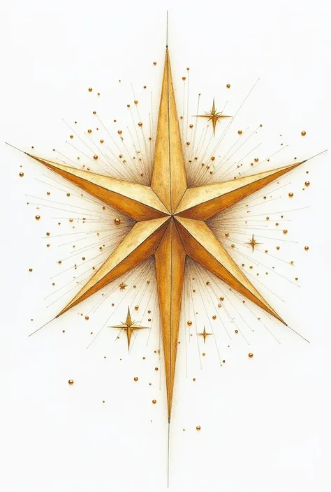 Dessin au feutre, Fond blanc, filaments dorés graphiques et abstraits,, haute définition, mettre du relief, ajouter au centre a beautiful star, ornements pearls and stars en parfaite harmonie avec l'ensemble de l'image