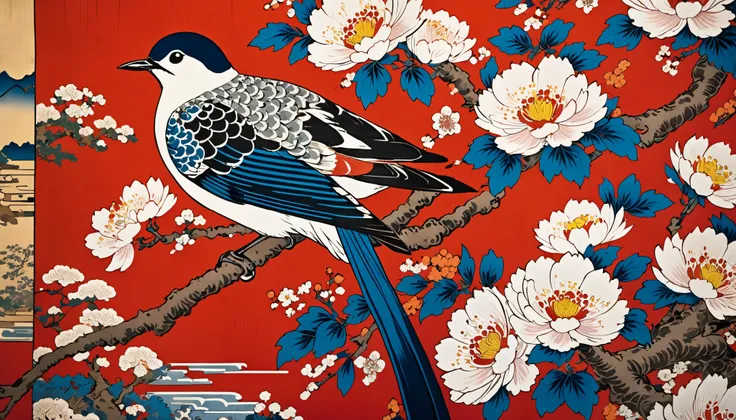   close-up of a colorful oriental cloth with a bird on it, Kano Tanuo with a flower pattern on it  ,  Instagram , ukiyo-e,  Traditional Japanese Costumes  colors,  Traditional Japanese Costumes , japonism, Japan ,  Japanese kimono,  Traditional Japanese Co...