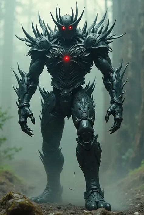 a tall, humanoid figure,  with a metal body covered with blades and sharp spikes ,  glowing red eyes and claws instead of hands .  Your movements can be incredibly fast or disturbingly slow,  as if challenging time and space .  His mere presence inspires p...