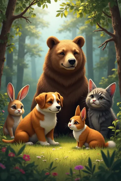 Dog Nearby is a rabbit and a bear and a cat 