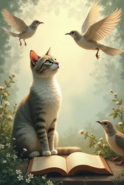 Cat saying Quran and birds listening 