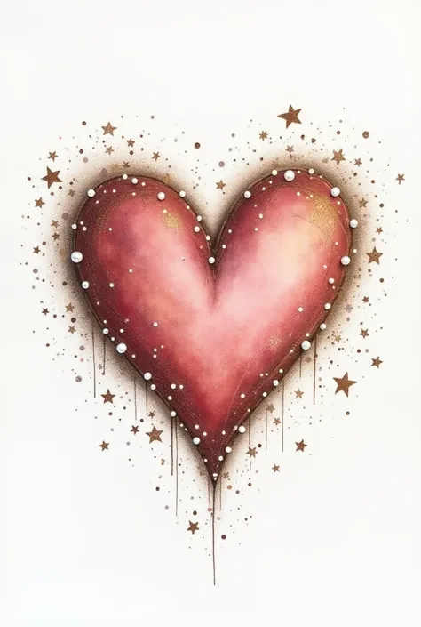 Dessin au crayon, Fond blanc, tons brun, rose pâle et taupe,  filaments graphiques et abstraits, haute définition, ajouter au centre a beautiful heart love, ornements pearls and stars en parfaite harmonie avec l'ensemble de l'image