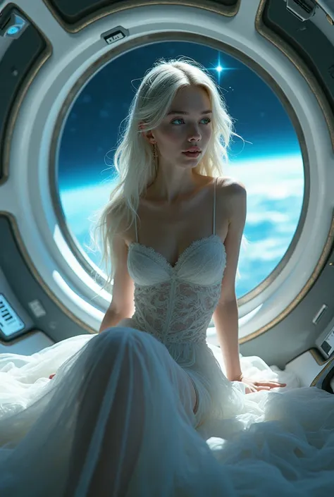 Beautifull girl from the stars. In a spaceship. 